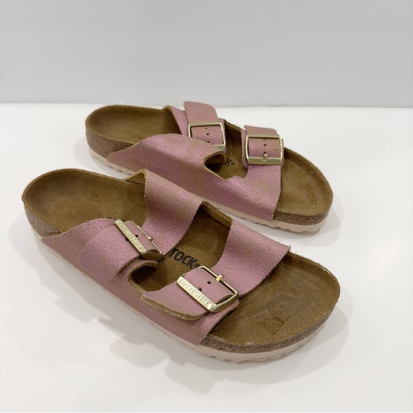Birkenstock Arizona Washed Metallic Pink Sandals - Picture 1 of 7